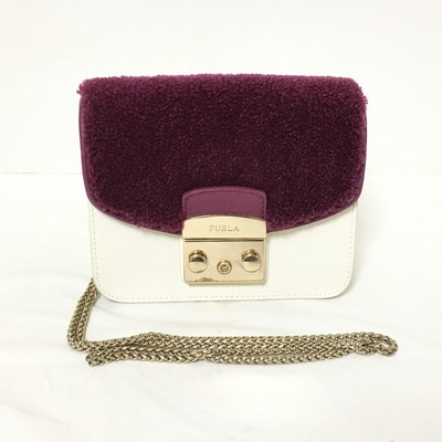 Auth FURLA Metropolis - Bordeaux Cream Leather Mouton Shoulder Bag