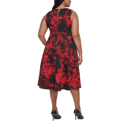 

Calvin Klein Женское черное платье миди с цветочным принтом размера плюс  BHFO 3166, Red multi