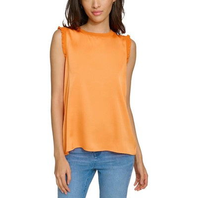 Karl Lagerfeld Paris Womens Orange Silk Ruffled Tank Shell Shirt S BHFO 2478