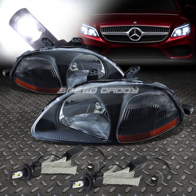 ЧЕРНЫЙ КОРПУС ФАРЫ С ЯНТАРНЫМ УГЛОМ НАКЛОНА + БЕЛАЯ СВЕТОДИОДНАЯ СИСТЕМА 6000K ДЛЯ CIVIC EJ 96-98