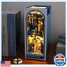 3D Wooden Book Stand Puzzle,DIY Book Nook Kits,Dollhouse Wood Bookends Book Nook Model Building Kit with LED to Build-Creativity Gift for Christmas(Aegean Sea)