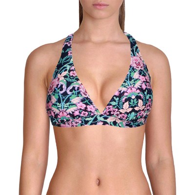 

Jessica Simpson Womens Navy Halter Botanical Bikini Swim Top Top  BHFO 6467, Dark navy