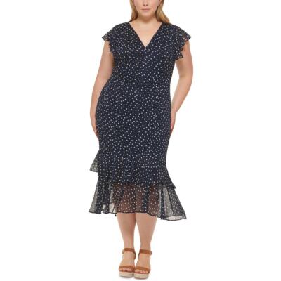 

Женское шифоновое длинное платье макси в горошек Tommy Hilfiger Plus BHFO 6049, Sky captain
