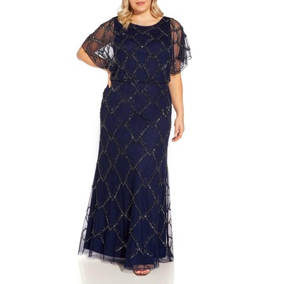 

Женское вечернее платье Adrianna Papell с сетчатым украшением плюс BHFO 8801, Light navy