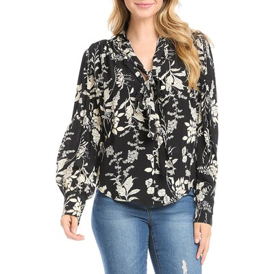 Женская рабочая блузка Karen Kane с ч/Б цветочным принтом и завязками на шее, L BHFO 9249
