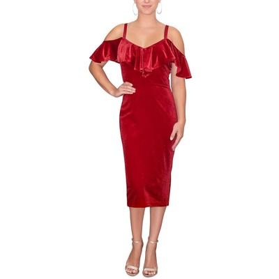 

Rachel Rachel Roy Женское красное коктейльное и вечернее платье миди с рюшами  BHFO 9246, Chili
