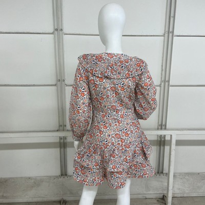 Pre-owned Vineyard Vines Ivy League Ruffle Dress Women's Size 8 Stone In Multicolor