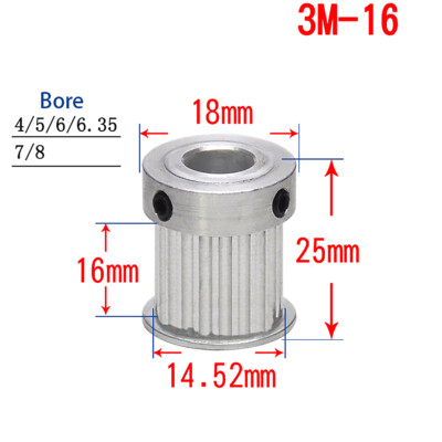 3M-16T Step Timing Pulley Bore 4-8mm Synchronous Wheel for Reprap 3D Printer CNC