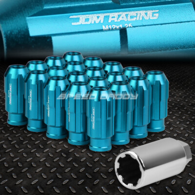 JDM АЛЮМИНИЕВЫЙ КОРПУС ОТКРЫТОГО ТИПА НЕБЕСНО-ГОЛУБОГО ЦВЕТА С 20 ГАЙКАМИ + КЛЮЧ M12X1,25 ДИАМЕТРОМ 24 ММ / ВЫСОТОЙ 50 ММ