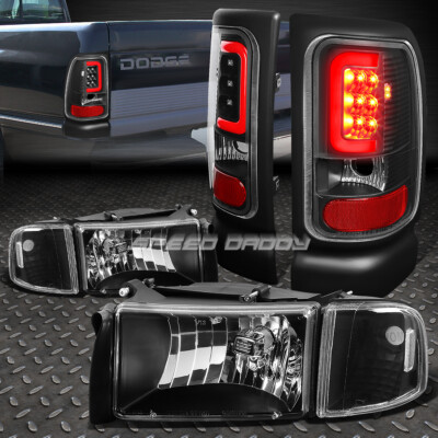 ЧЕРНАЯ ФАРА В КОРПУСЕ + УГОЛОК + ПРОЗРАЧНЫЙ U-ОБРАЗНЫЙ СВЕТОДИОДНЫЙ ЗАДНИЙ ФОНАРЬ HALO ДЛЯ 94-02 DODGE RAM