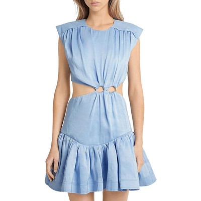 

Женское голубое плиссированное мини-платье AJE с вырезами  BHFO 5131, Powder blue