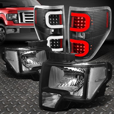 ДЛЯ 09-14 FORD F150 ЧЕРНЫЙ КОРПУС, ПРОЗРАЧНАЯ УГЛОВАЯ ФАРА + 3D СВЕТОДИОДНЫЙ ЗАДНИЙ ФОНАРЬ C-ОБРАЗНОЙ ФОРМЫ