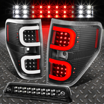 ДЛЯ 09-14 FORD F150 3D СВЕТОДИОДНЫЙ ЗАДНИЙ ФОНАРЬ + ДВУХРЯДНЫЙ ТРЕТИЙ ТОРМОЗНОЙ/ГРУЗОВОЙ ФОНАРЬ ЧЕРНОГО ЦВЕТА