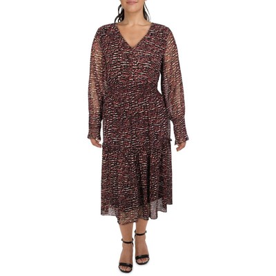 

Женское красное макси-платье в пол с v-образным вырезом и принтом Taylor Plus  BHFO 0668, Red/black multi