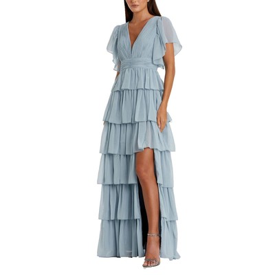 Женское вечернее платье Ieena for Mac Duggal из голубого шифона с мерцанием, 10 BHFO 4959