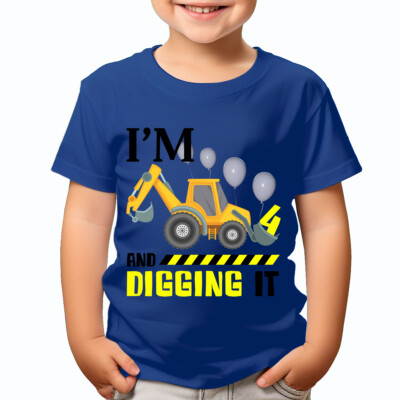 Personalised Im 4 And Digging It Construction Birthday Kids T-Shirts #TA-195