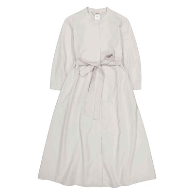 Pre-owned Max Mara Ice Cloe Belted Poplin Long-sleeve Midi Dress In White