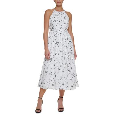 

Женское струящееся платье миди без рукавов DKNY BHFO 6780, Ivory/black