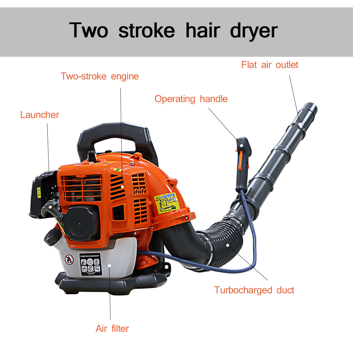 Backpack Leaf Blower Gas Powered Snow Blower 550CFM 43CC 2-Stroke 190MPH 1.7HP