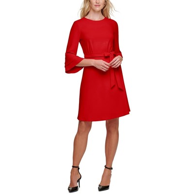 Женское красное офисное платье DKNY с расклешенным рукавом длиной до колена для работы 14 BHFO 2689