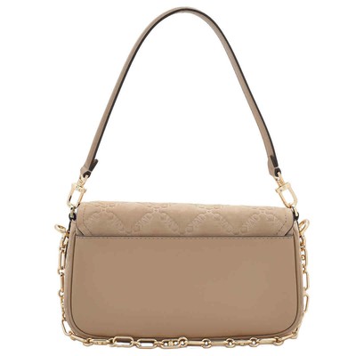 Pre-owned Michael Kors Parker Empire Logo Embossed Suede Shoulder Bag 30f3g7pc2s-222 In Camel