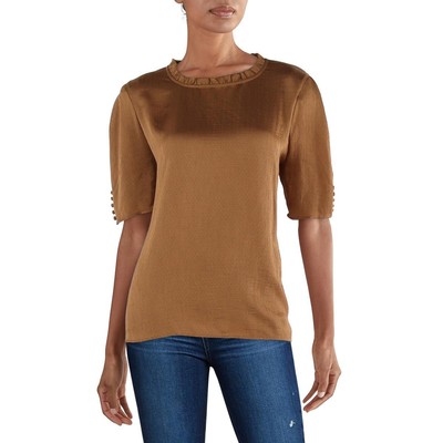 Женская коричневая блузка с оборками на шее из крепа Calvin Klein, топ XL BHFO 3038