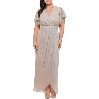 Женское бежевое макси-вечернее платье с металлическим отливом Betsy & Adam, 16W BHFO 9642