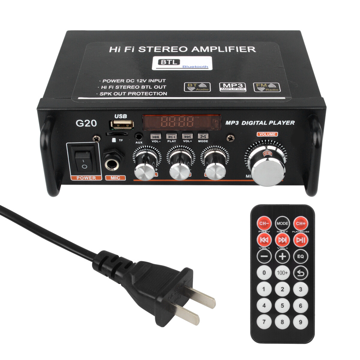 BT-298A 110V 12V HIFI Bass Car Audio Stereo Power Amplifier Bluetooth FM Radio 2