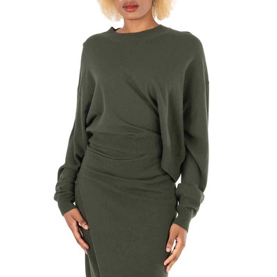 Pre-owned Kenzo Ladies Dark Khaki Asymmetric Hem Knit Jumper