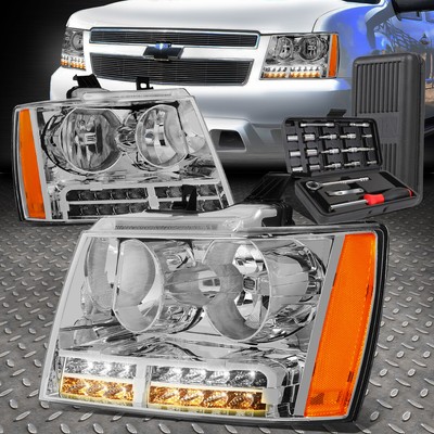 ДЛЯ 07-14 TAHOE SUBURBAN СВЕТОДИОДНЫЙ DRL УКАЗАТЕЛЬ ПОВОРОТА ХРОМИРОВАННЫЕ/ЯНТАРНЫЕ ФАРЫ + НАБОР ИНСТРУМЕНТОВ