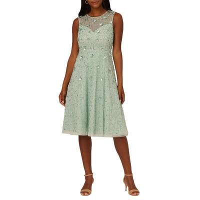 Adrianna Papell Womens Illusion Beaded Midi Fit & Flare Dress BHFO 4742