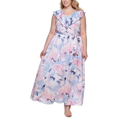 

DKNY Женское макси-платье без рукавов с принтом и пышной юбкой плюс BHFO 6058, Salmon multi