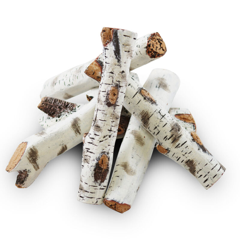 Gas Fireplace Log Set Ceramic White Birch for Outdoor Indoor Fireplace Decor