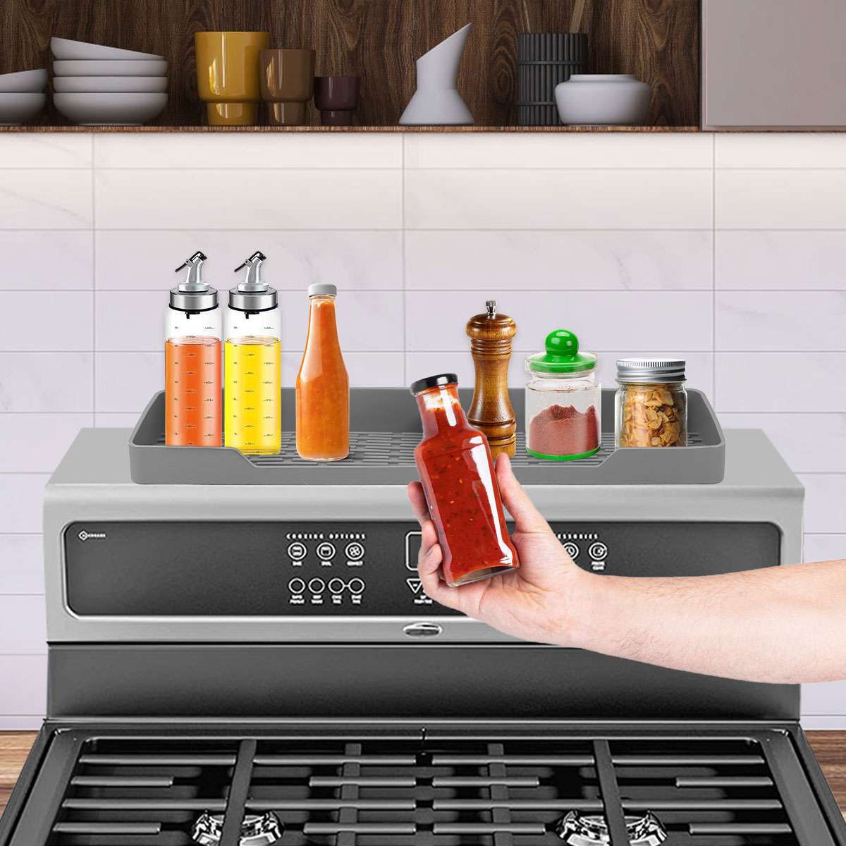 Magnetic Over The Stove Top Kitchen Shelf Non-Slip Silicone Spice Storage Rack