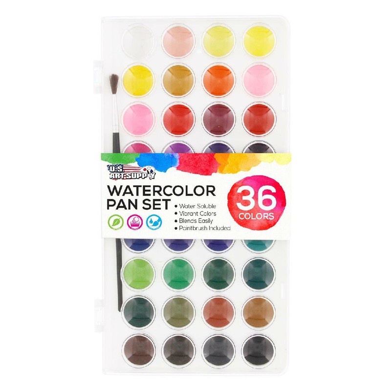 U.S. Art Supply 36 Color Watercolor Artist Paint Set With Plastic Palette Lid Ca