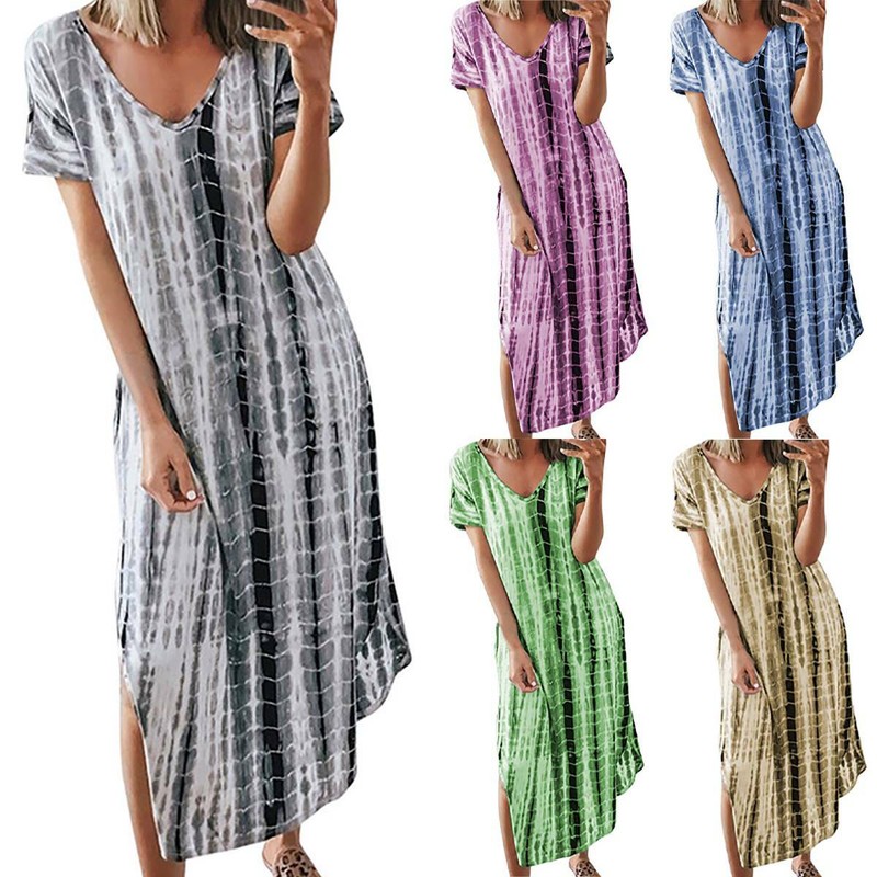 short sleeve tie dye maxi dress