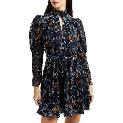 Короткое мини-платье French Connection Womens Avery из черного бархата с цветочным рисунком 6 BHFO 5957