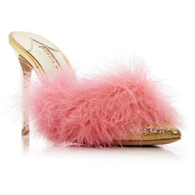 Sophia Webster Womens Delicia Marabou Gold Heels Shoes 36 Medium (B,M) BHFO 4275