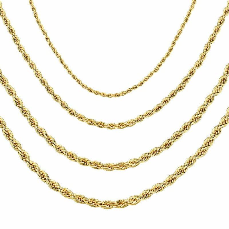 Kordelkette 2,3,4,5 Mm 24 Karat Gold Vergoldet Damen Herren Djadee K6067d1