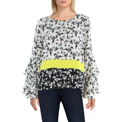 

Женская белая рубашка-блузка с развевающимися рукавами Vince Camuto, топ  BHFO 4882, White/black