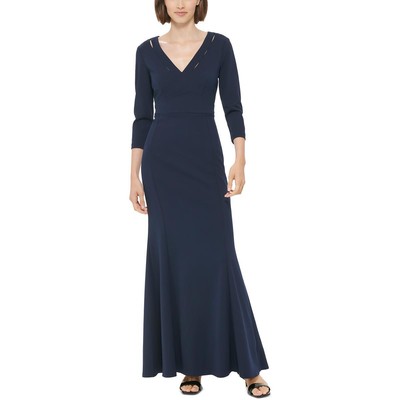 Женское вечернее платье из темно-синего крепа с вырезом Calvin Klein 2 BHFO 3648