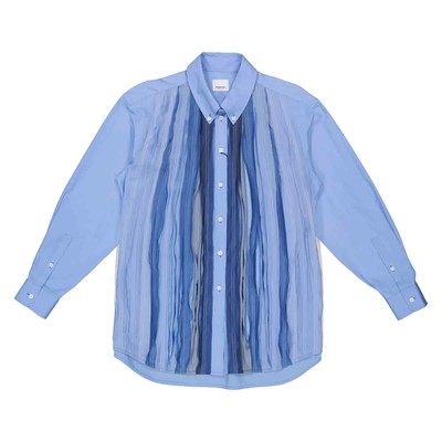 Pre-owned Burberry Ladies Vivid Cobalt Silk Pleated Shirt In Blue