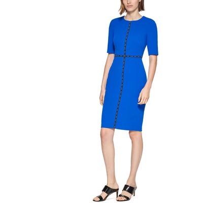 Женское платье-футляр с синим логотипом Calvin Klein длиной до колена и с рукавами до локтя 4 BHFO 8404