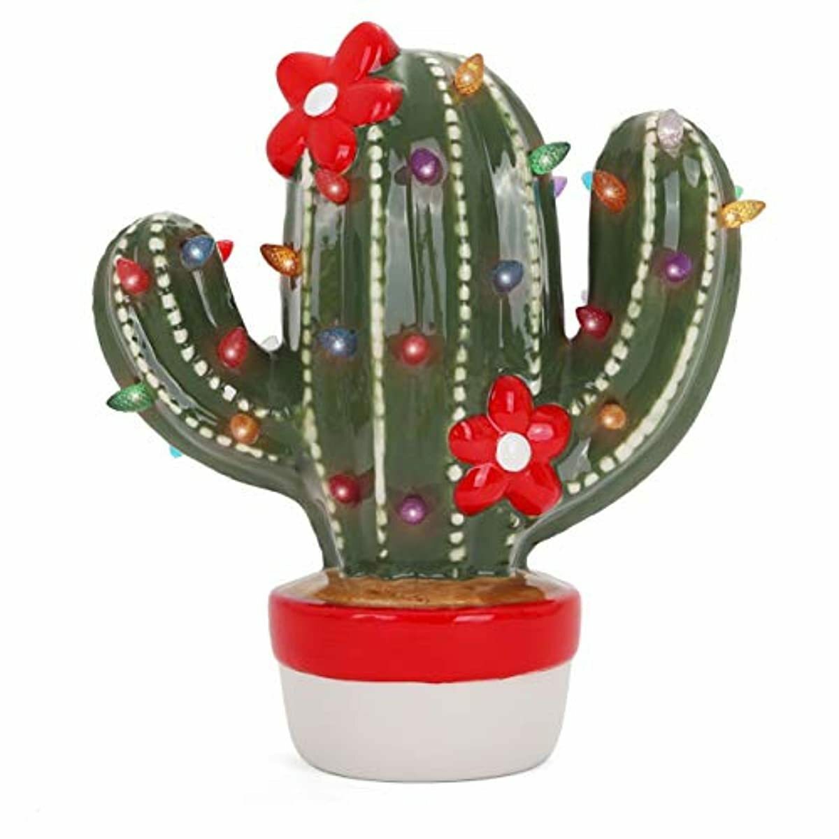 Ceramic Christmas Tree Cactus, Light Up Vintage/Nostalgic Lighted
