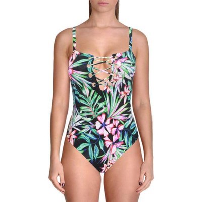 TiniBikini Женский черный цельный купальник в рубчик на шнуровке Swimsuit S BHFO 3163