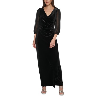 DKNY Womens Black Velvet Chiffon Sleeve Formal Evening Dress Gown 8 BHFO 9616
