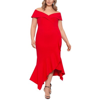 Женское красное вечернее платье макси с оборками Xscape Plus 14W BHFO 2659