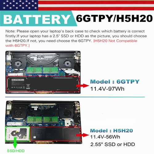 6GTPY丨H5H20 Battery for Dell XPS 15 9570 9560 9550 Precision 5530 5520 5510