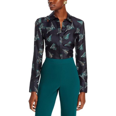 Женская блузка на пуговицах с воротником-стойкой Скотти Lafayette 148 New York BHFO 2523