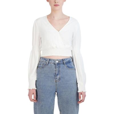 

Женский укороченный топ со сборками и длинными рукавами BCBGeneration Surplice, Off white